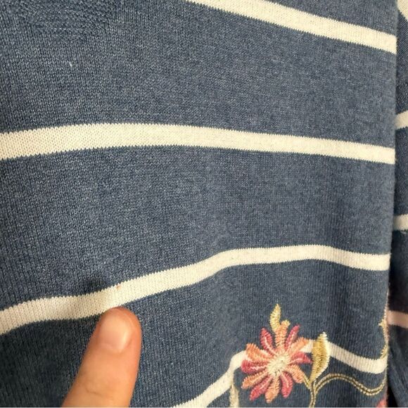 J Jill Sweater Sz XS Petite Blue Striped V Neck Embroidered Hooded Oversized - Picture 5 of 14